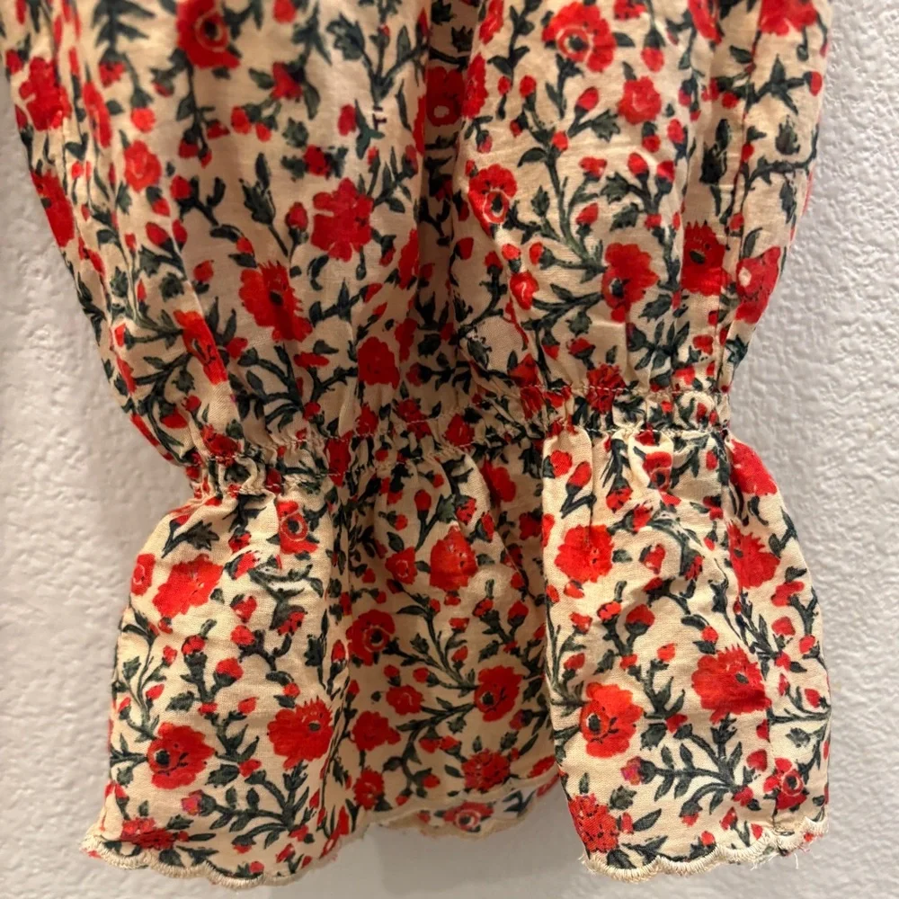 RIXO Bobbie Cotton Co-ord Ditsy Trail Cream Red Floral Ruffle Elastic Waist Pant - Picture 7 of 8